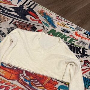 SHEIN White Ribbed Long Sleeve Crop Top